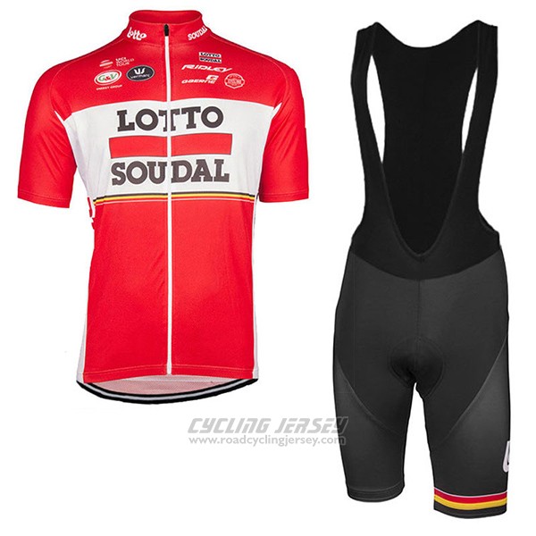 2017 Cycling Jersey Lotto Soudal Red Short Sleeve and Bib Short